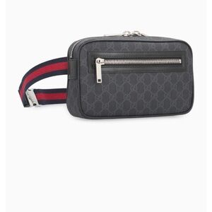 Gucci Black and Gray Belt Bag with Red and Blue Strap